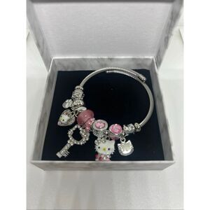 Hello Kitty Inspired Charm Bracelet Key Heart Pink Beads Gift